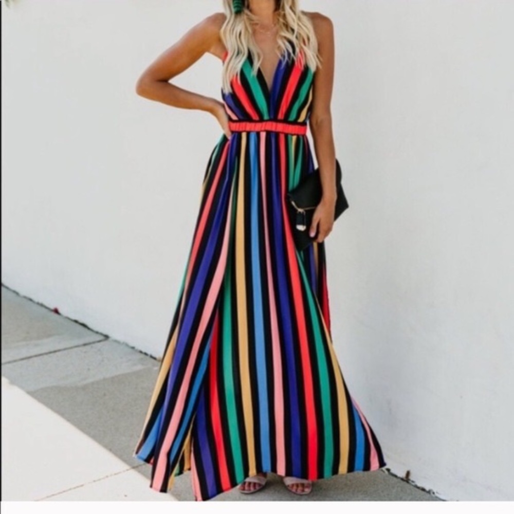 Vici Rainbow Stripe Maxi Dress